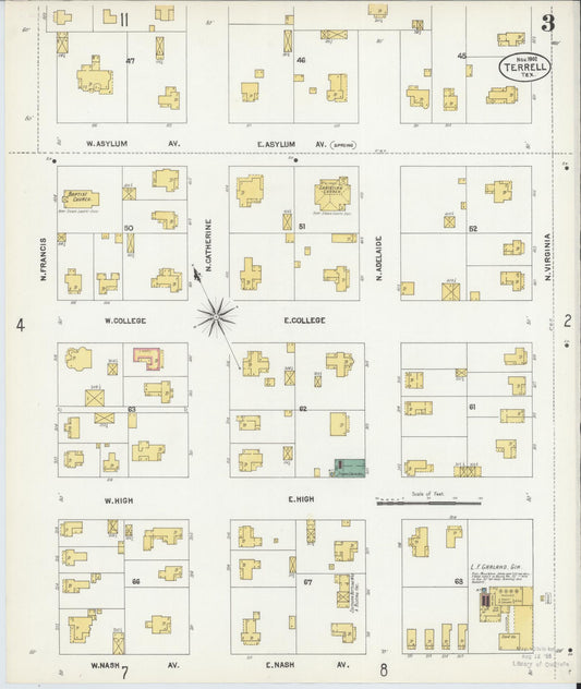 Sanborn Fire Insurance Map from Terrell, Kaufman County, Texas (1902), Sheet #0003 - Historic Sanborn Fire Insurance Map Print, vintage old map wall art, antique decor, genealogy gift, Texas Texas map