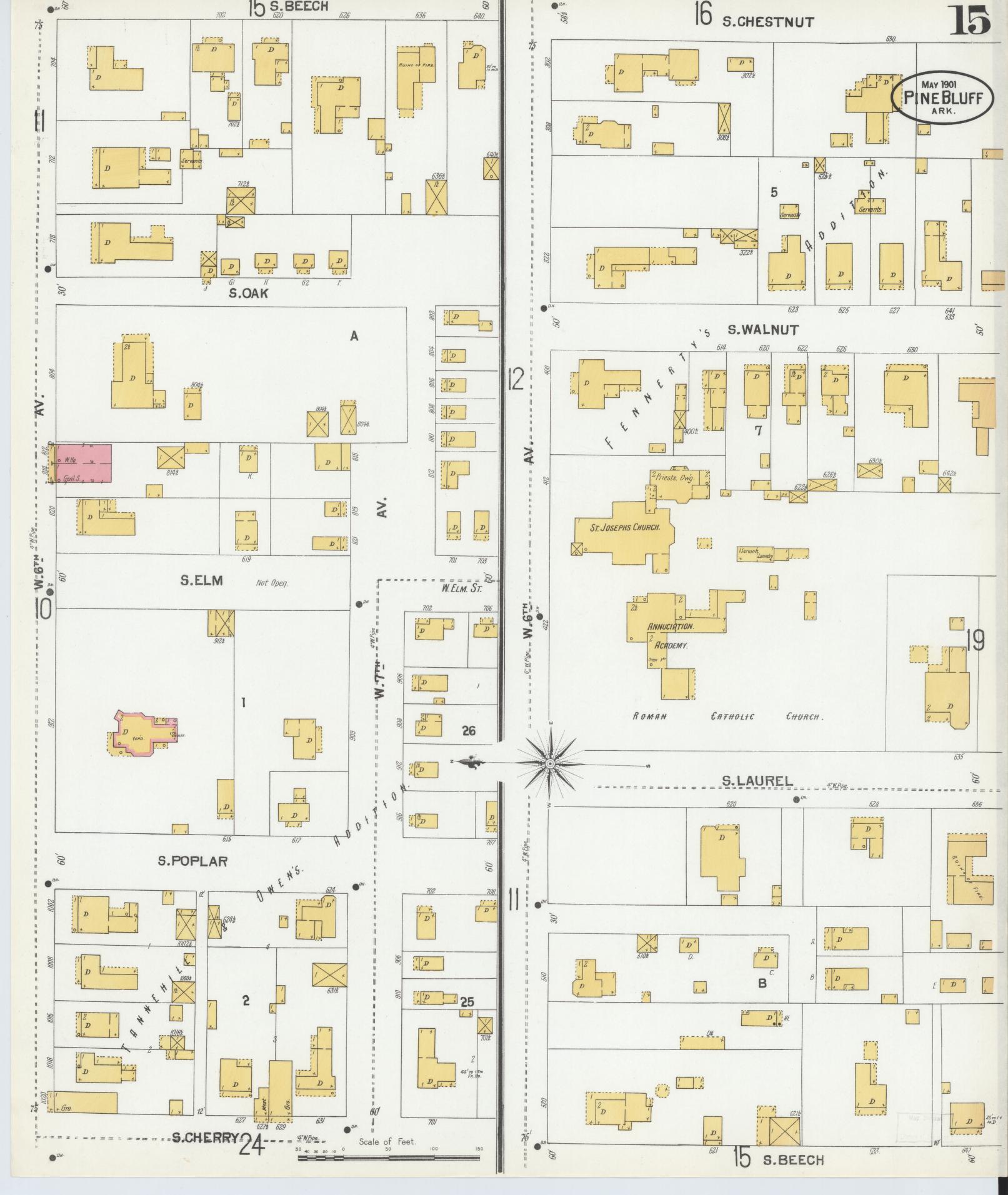 Sanborn Fire Insurance Map from Pine Bluff, Jefferson County, Arkansas (1901), Sheet #0015 - Complete Map Set gallery image, historic Sanborn map, vintage wall art, Arkansas Arkansas