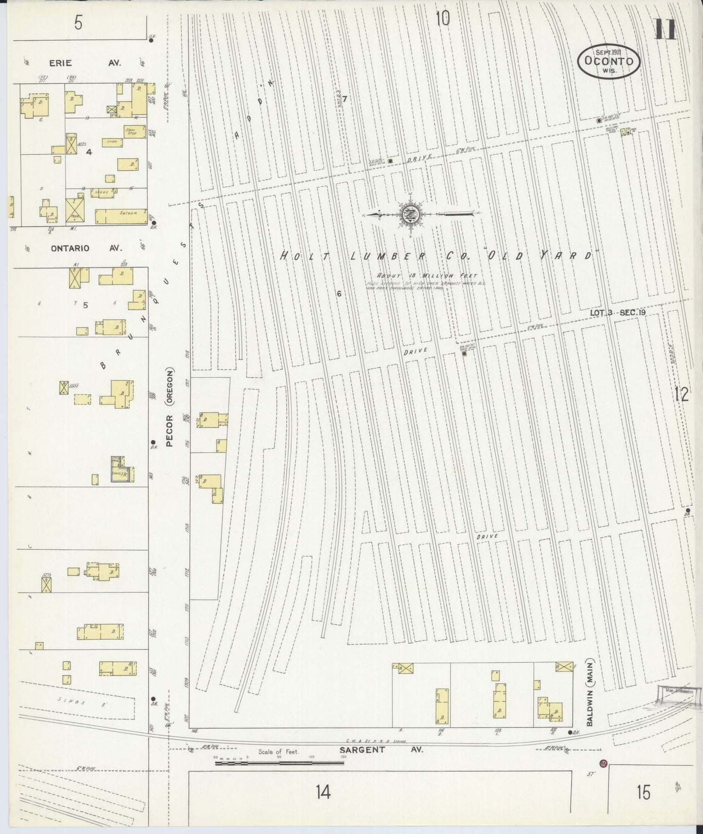 Sanborn Fire Insurance Map from Oconto, Oconto County, Wisconsin (1911), Sheet #0011 - Complete Map Set gallery image, historic Sanborn map, vintage wall art, Wisconsin Wisconsin