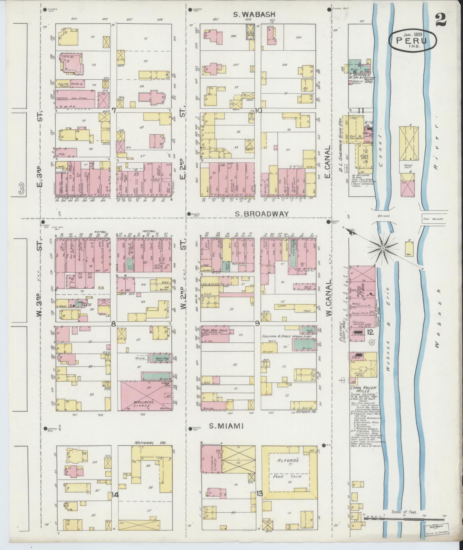 Sanborn Fire Insurance Map from Peru, Miami County, Indiana (1893), Sheet #0002 - Historic Sanborn Fire Insurance Map Print, vintage old map wall art, antique decor, genealogy gift, Indiana Indiana map