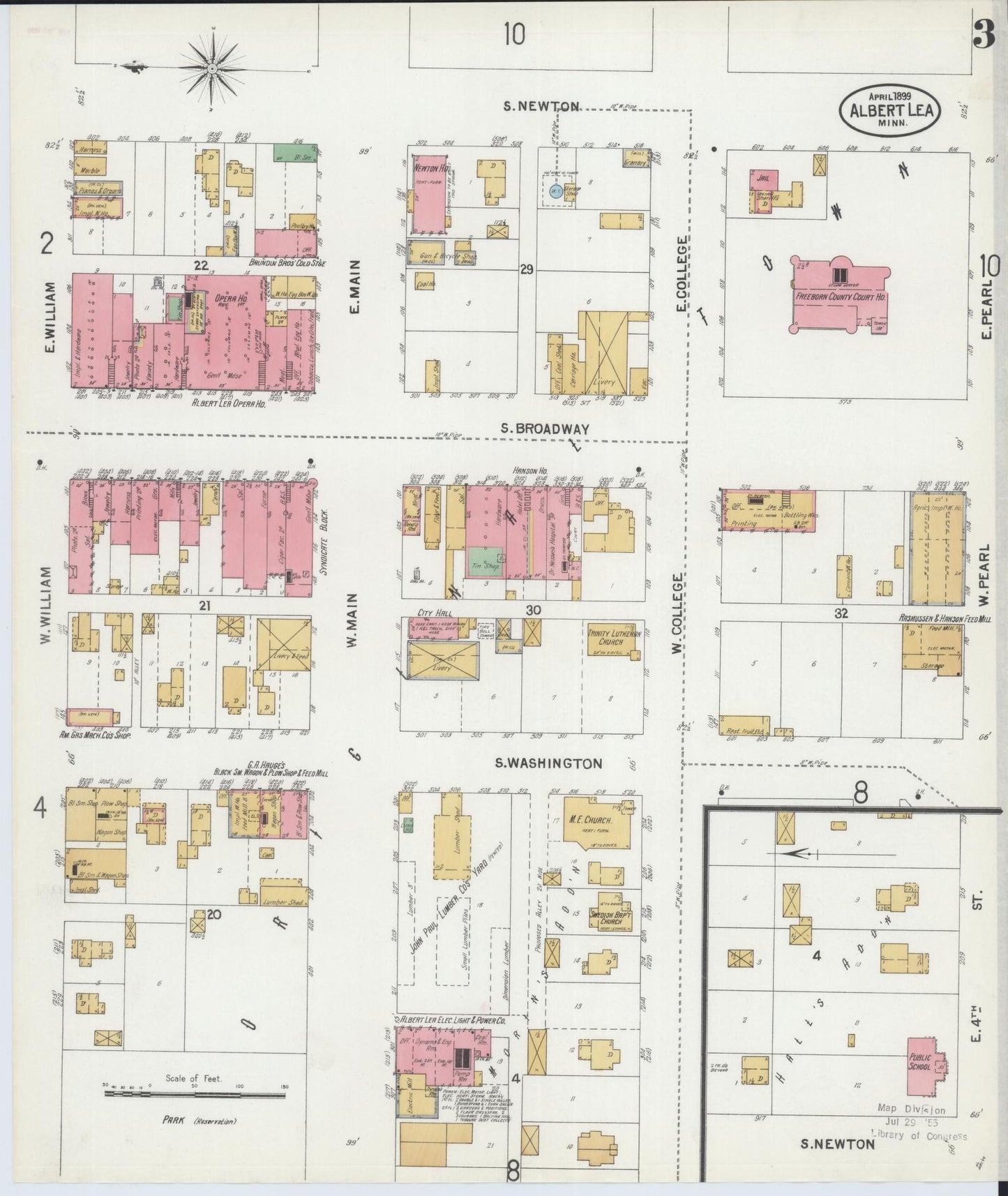 Sanborn Fire Insurance Map from Albert Lea, Freeborn County, Minnesota (1899), Sheet #0003 - Historic Sanborn Fire Insurance Map Print, vintage old map wall art, antique decor, genealogy gift, Minnesota Minnesota map