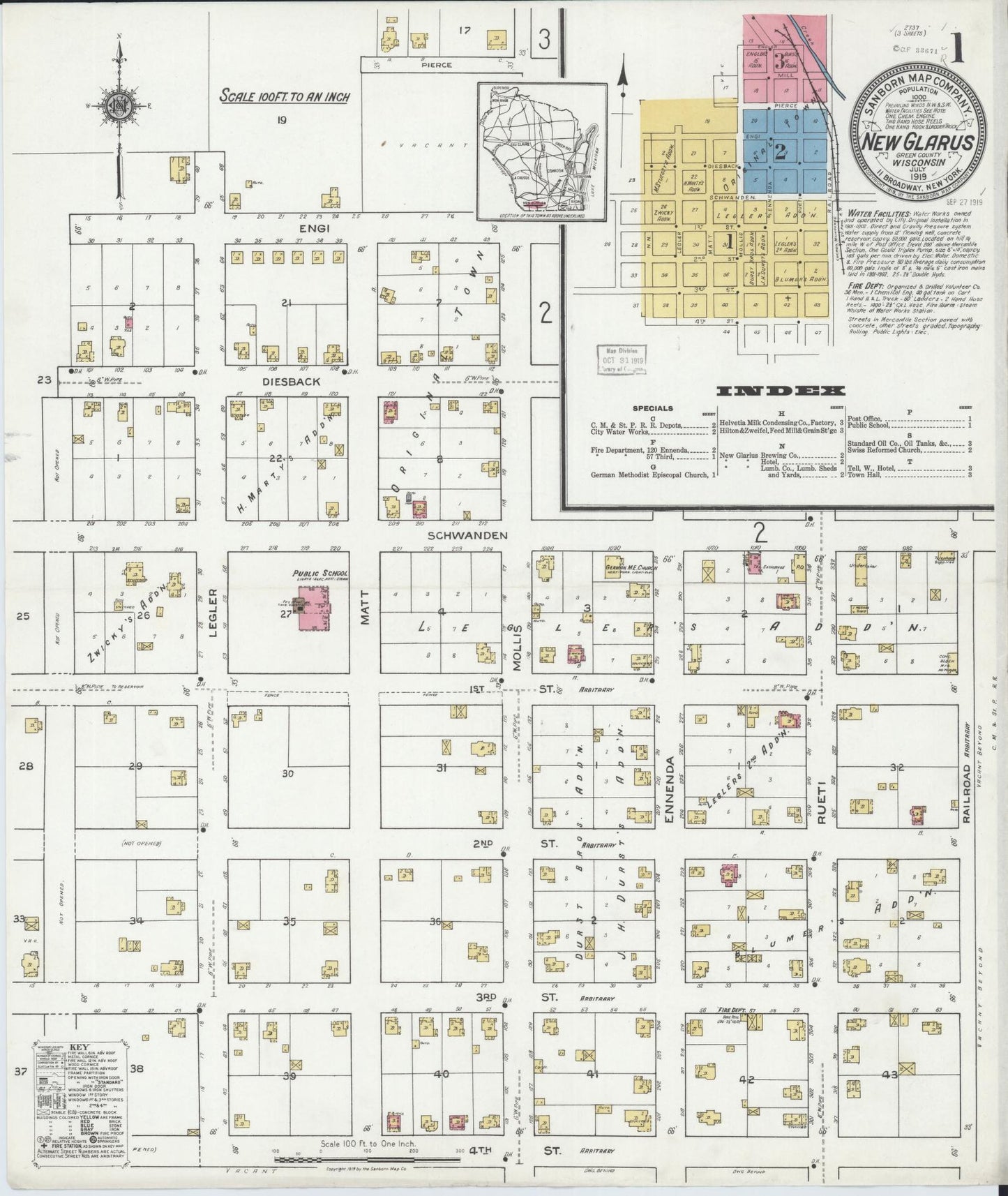 New Glarus, Green County, Wisconsin (1919) – Sanborn Fire Insurance Map – Map View
