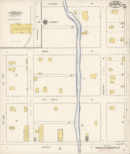 Sanborn Fire Insurance Map from Glendora, Los Angeles County, California (1910), Sheet #0005 - Historic Sanborn Fire Insurance Map Print, vintage old map wall art, antique decor, genealogy gift, California California map