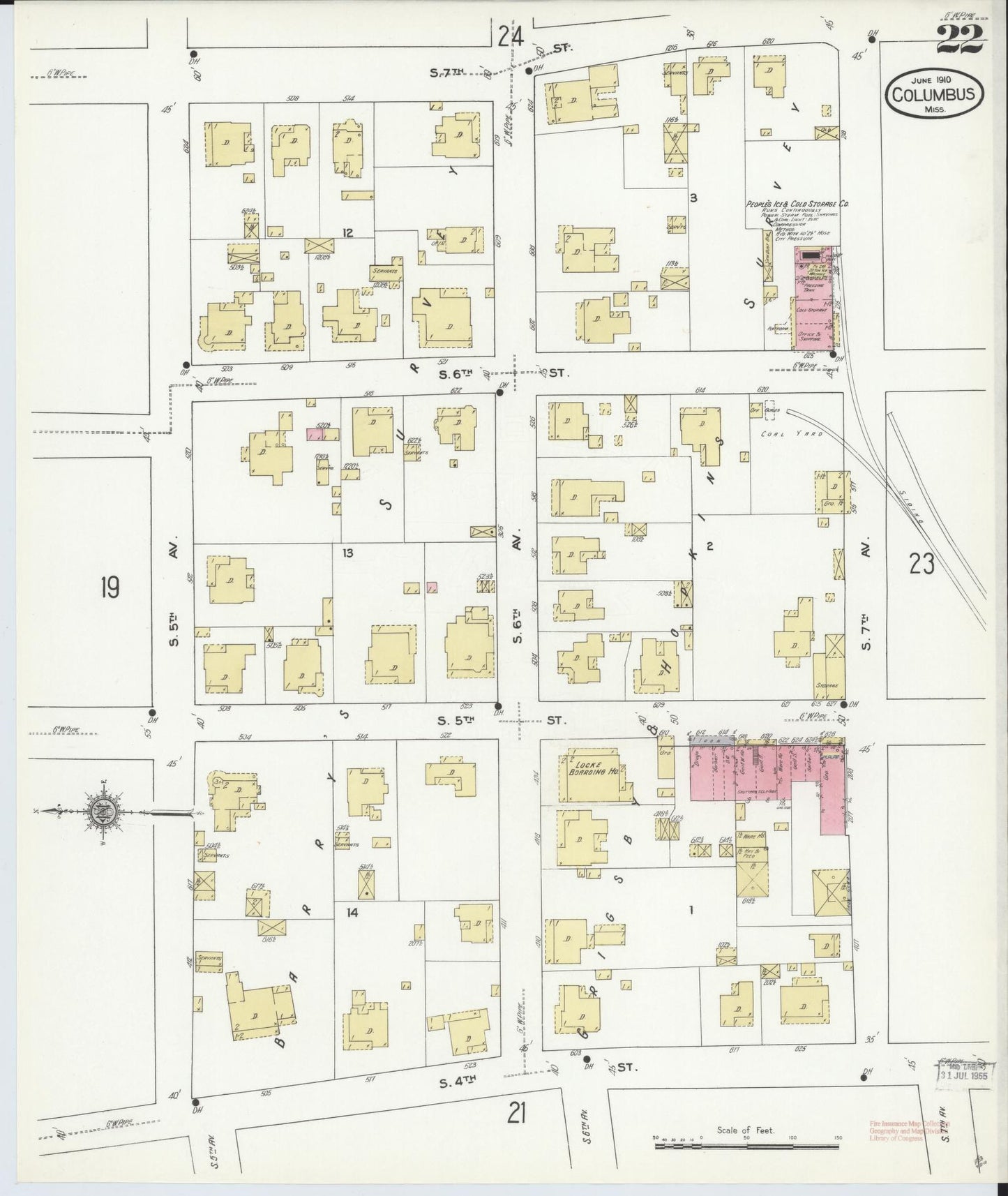Sanborn Fire Insurance Map from Columbus, Lowndes County, Mississippi (1910), Sheet #0022 - Complete Map Set gallery image, historic Sanborn map, vintage wall art, Mississippi Mississippi