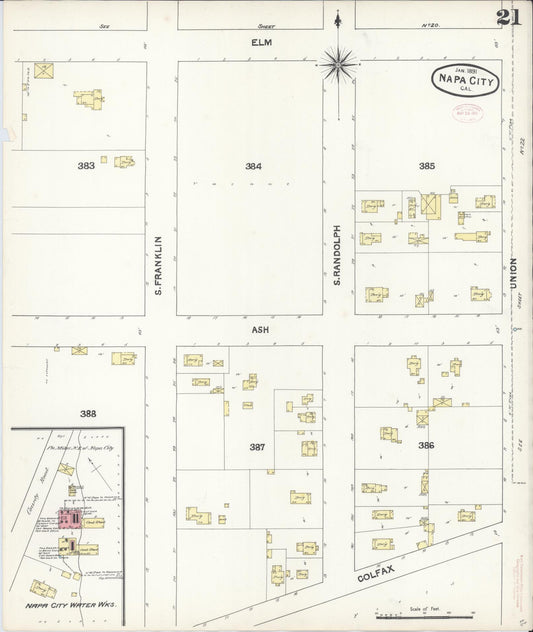 Sanborn Fire Insurance Map from Napa, Napa County, California (1891), Sheet #0021 - Historic Sanborn Fire Insurance Map Print, vintage old map wall art, antique decor, genealogy gift, California California map