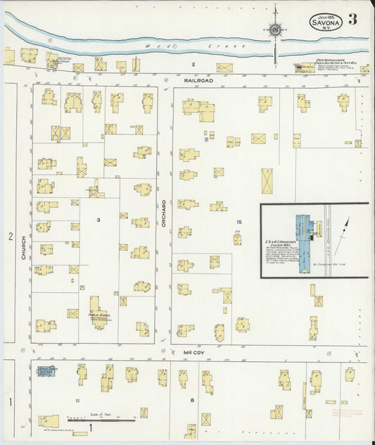 Sanborn Fire Insurance Map from Savona, Steuben County, New York (1915), Sheet #0003 - Historic Sanborn Fire Insurance Map Print, vintage old map wall art, antique decor, genealogy gift, New York New York map