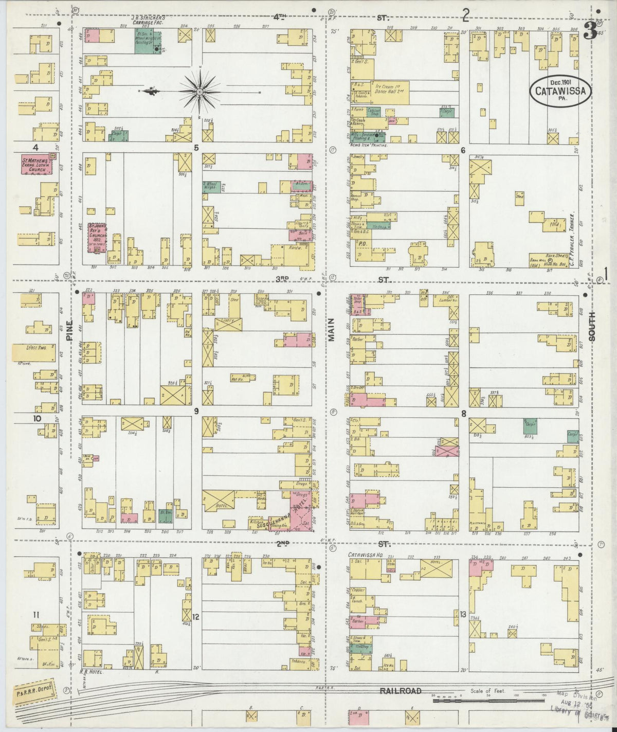 Sanborn Fire Insurance Map from Catawissa, Columbia County, Pennsylvania (1901), Sheet #0003 - Complete Map Set gallery image, historic Sanborn map, vintage wall art, Pennsylvania Pennsylvania