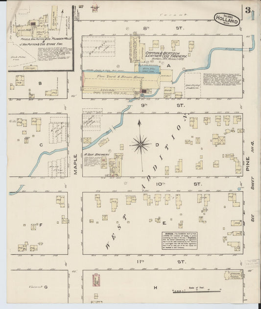 Sanborn Fire Insurance Map from Holland, Ottawa County, Michigan (1883), Sheet #0003 - Historic Sanborn Fire Insurance Map Print, vintage old map wall art, antique decor, genealogy gift, Michigan Michigan map
