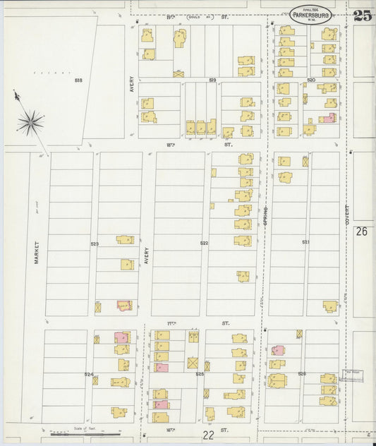 Sanborn Fire Insurance Map from Parkersburg, Wood County, West Virginia (1904), Sheet #0025 - Historic Sanborn Fire Insurance Map Print, vintage old map wall art, antique decor, genealogy gift, West Virginia West Virginia map