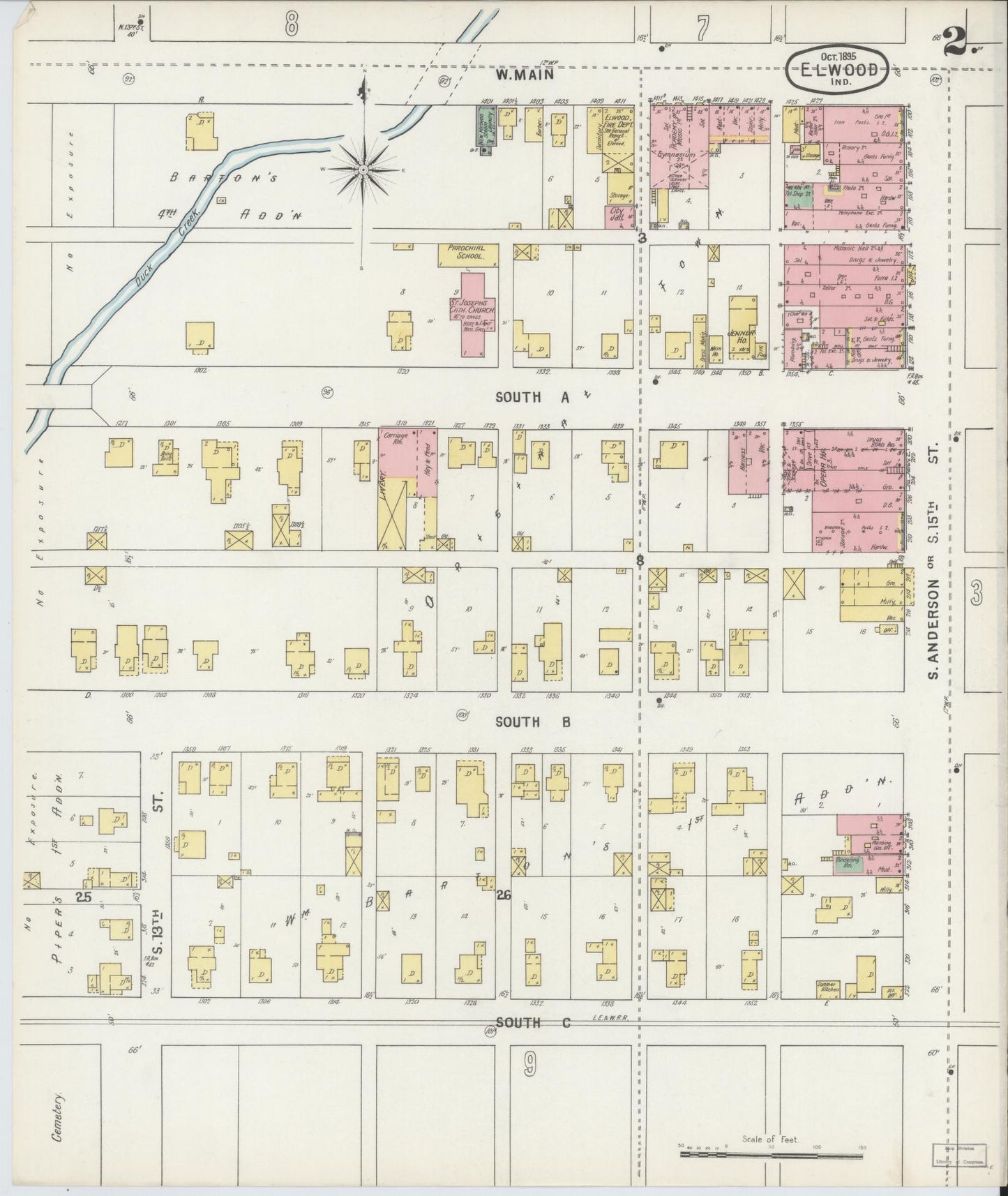 Sanborn Fire Insurance Map from Elwood, Madison County, Indiana (1895), Sheet #0002 - Complete Map Set gallery image, historic Sanborn map, vintage wall art, Indiana Indiana