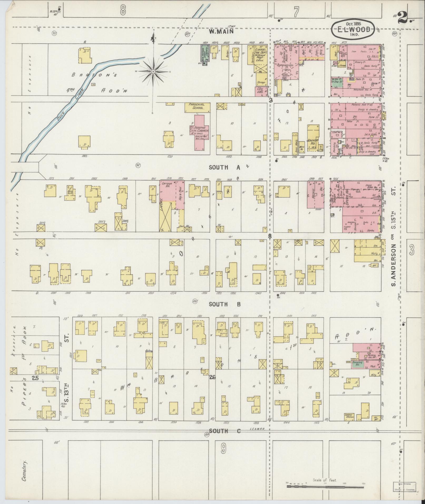 Sanborn Fire Insurance Map from Elwood, Madison County, Indiana (1895), Sheet #0002 - Complete Map Set gallery image, historic Sanborn map, vintage wall art, Indiana Indiana