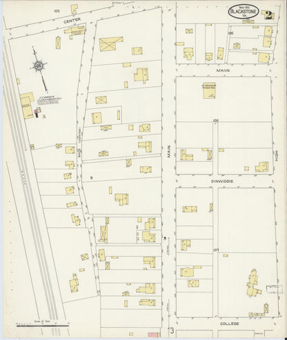 Sanborn Fire Insurance Map from Blackstone, Nottoway County, Virginia (1913), Sheet #0002 - Complete Map Set gallery image, historic Sanborn map, vintage wall art, Virginia Virginia