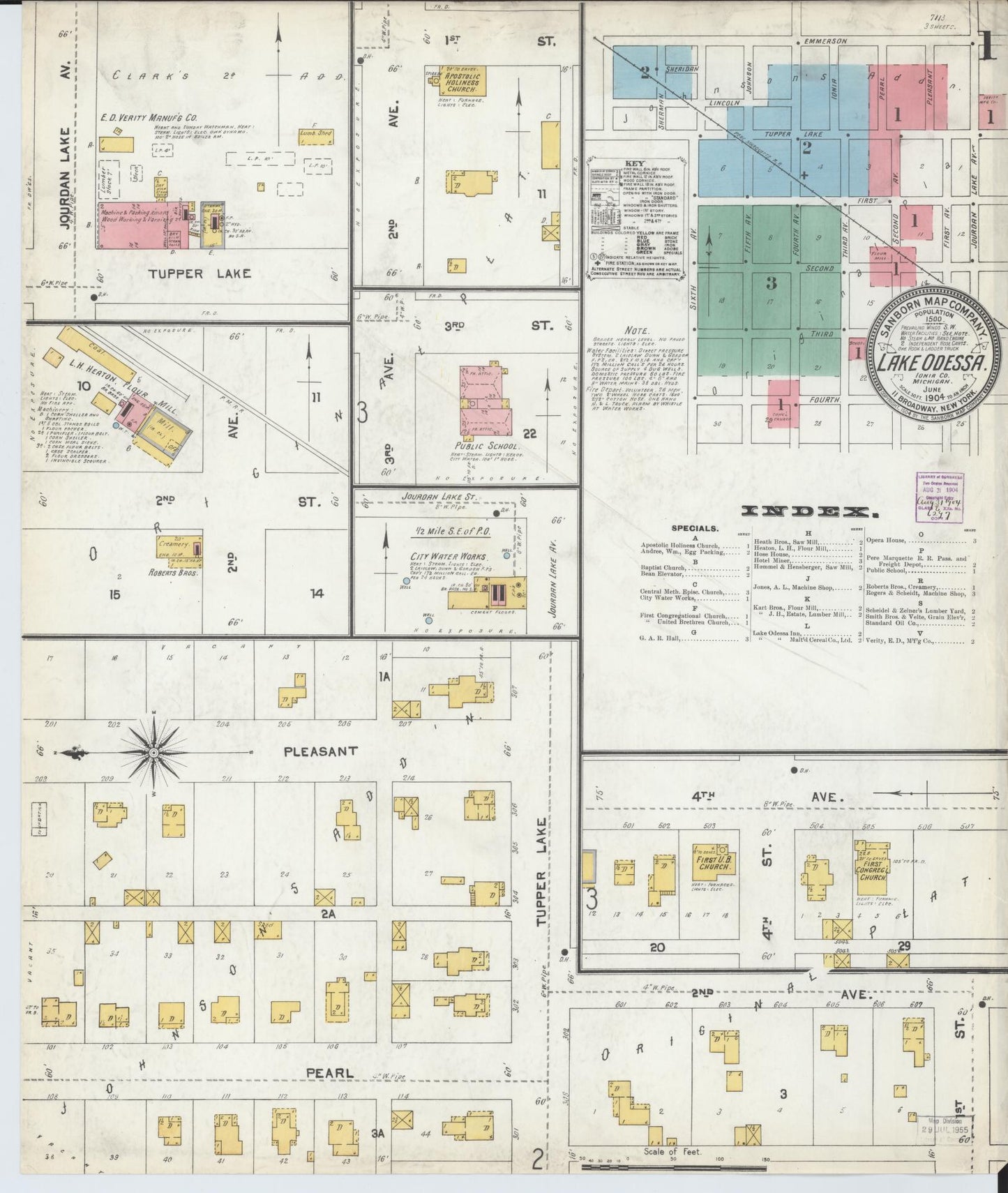 Sanborn Fire Insurance Map from Lake Odessa, Ionia County, Michigan (1904), Sheet #0001 - Historic Sanborn Fire Insurance Map Print, vintage old map wall art, antique decor, genealogy gift, Michigan Michigan map