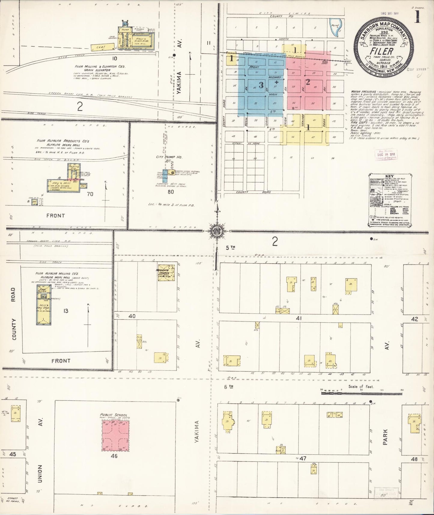 Sanborn Fire Insurance Map from Filer, Twin Falls County, Idaho (1911), Sheet #0001 - Complete Map Set gallery image, historic Sanborn map, vintage wall art, Falls Idaho