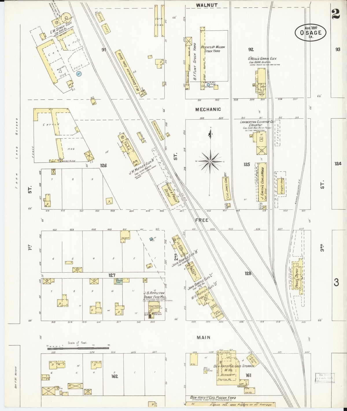 Sanborn Fire Insurance Map from Osage, Mitchell County, Iowa (1897), Sheet #0002 - Historic Sanborn Fire Insurance Map Print, vintage old map wall art