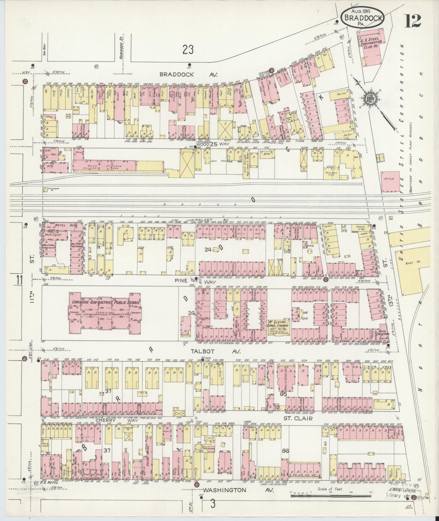 Sanborn Fire Insurance Map from Braddock, Allegheny County, Pennsylvania (1914), Sheet #0012 - Historic Sanborn Fire Insurance Map Print, vintage old map wall art, antique decor, genealogy gift, Pennsylvania Pennsylvania map
