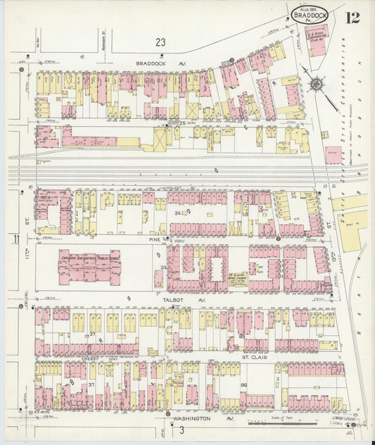 Sanborn Fire Insurance Map from Braddock, Allegheny County, Pennsylvania (1914), Sheet #0012 - Historic Sanborn Fire Insurance Map Print, vintage old map wall art, antique decor, genealogy gift, Pennsylvania Pennsylvania map