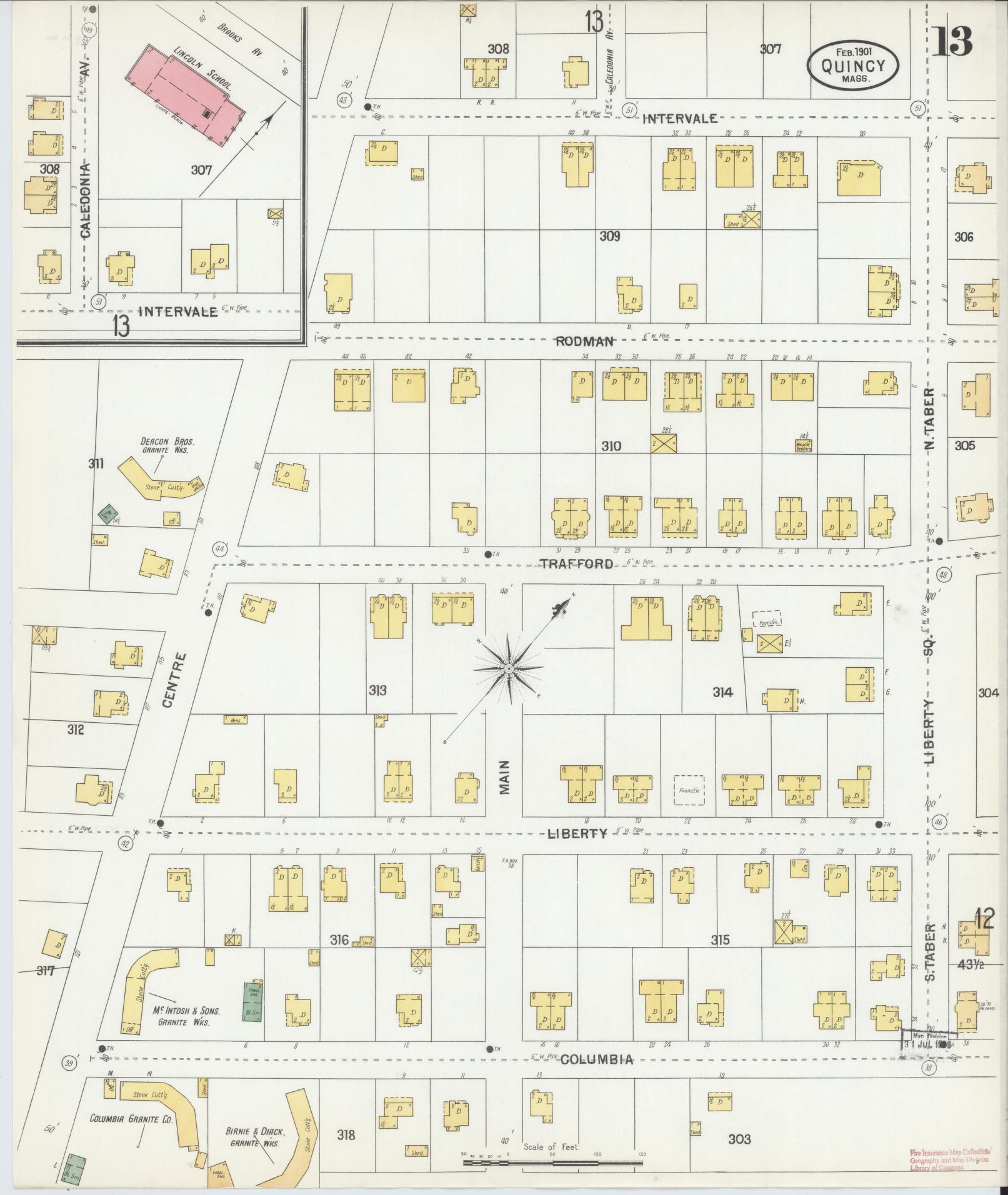 Sanborn Fire Insurance Map from Quincy, Norfolk County, Massachusetts (1901), Sheet #0013 - Complete Map Set gallery image, historic Sanborn map, vintage wall art, Massachusetts Massachusetts