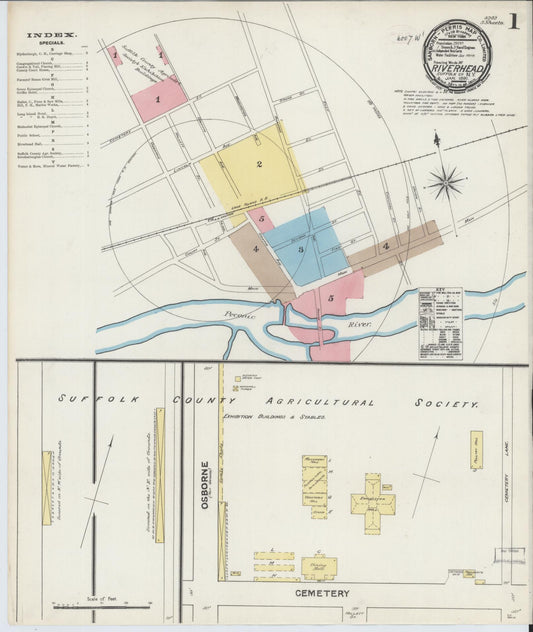 Sanborn Fire Insurance Map from Riverhead, Suffolk County, New York (1891), Sheet #0001 - Complete Map Set gallery image, historic Sanborn map, vintage wall art, New York New York