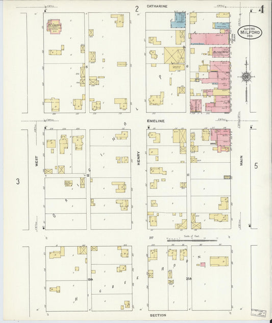Sanborn Fire Insurance Map from Milford, Kosciusko County, Indiana (1910), Sheet #0004 - Historic Sanborn Fire Insurance Map Print, vintage old map wall art, antique decor, genealogy gift, Indiana Indiana map