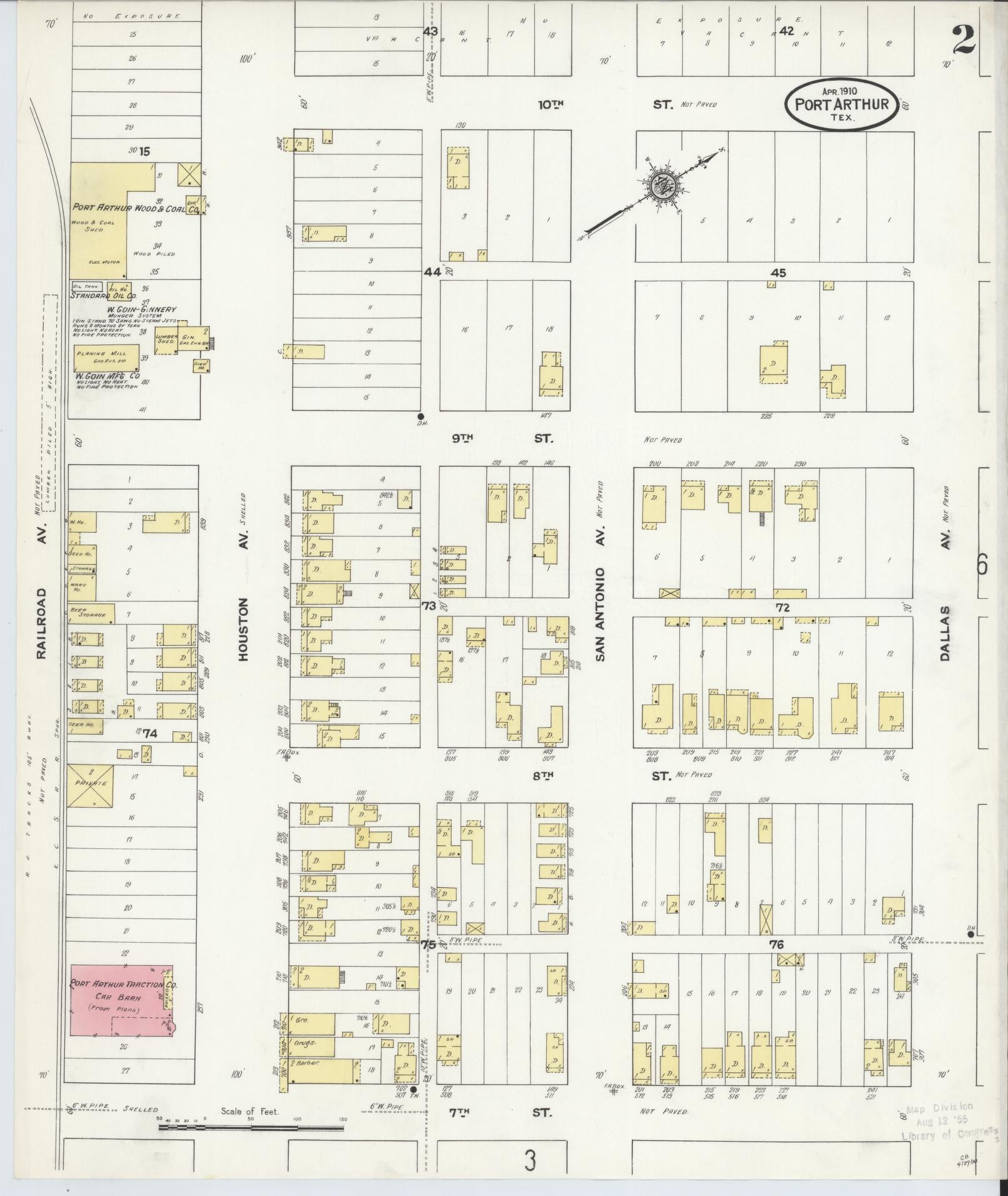 Sanborn Fire Insurance Map from Port Arthur, Jefferson County, Texas (1910), Sheet #0002 - Complete Map Set gallery image, historic Sanborn map, vintage wall art, Texas Texas