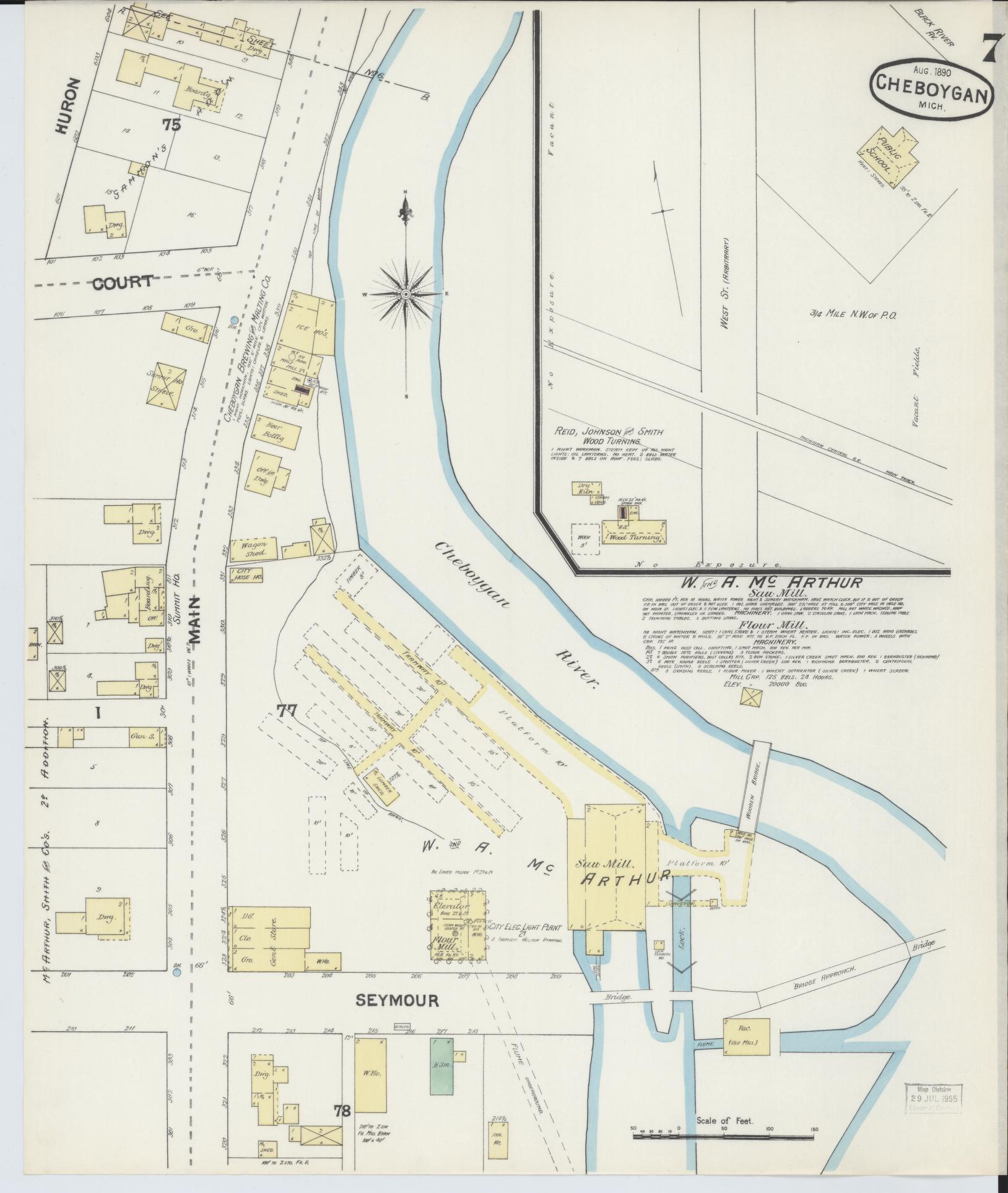 Sanborn Fire Insurance Map from Cheboygan, Cheboygan County, Michigan (1890), Sheet #0007 - Complete Map Set gallery image, historic Sanborn map, vintage wall art, Michigan Michigan