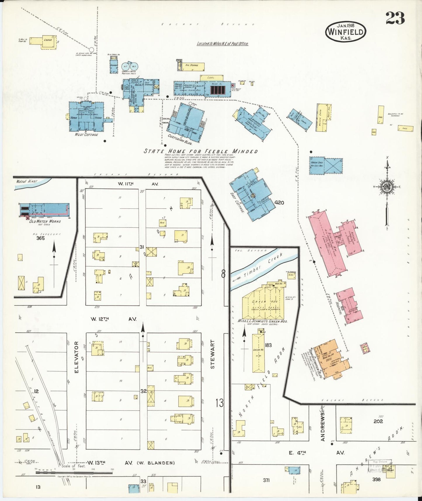 Sanborn Fire Insurance Map from Winfield, Cowley County, Kansas (1918), Sheet #0023 - Historic Sanborn Fire Insurance Map Print, vintage old map wall art, antique decor, genealogy gift, Kansas Kansas map