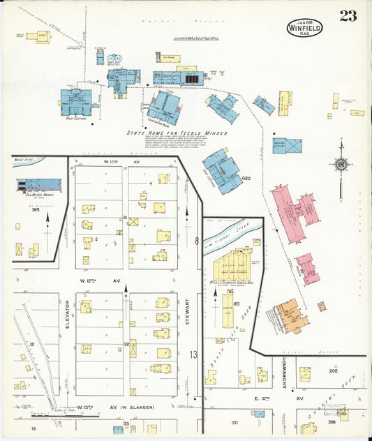 Sanborn Fire Insurance Map from Winfield, Cowley County, Kansas (1918), Sheet #0023 - Historic Sanborn Fire Insurance Map Print, vintage old map wall art, antique decor, genealogy gift, Kansas Kansas map