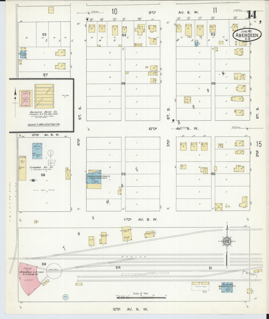 Sanborn Fire Insurance Map from Aberdeen, Brown County, South Dakota (1912), Sheet #0014 - Historic Sanborn Fire Insurance Map Print, vintage old map wall art, antique decor, genealogy gift, South Dakota South Dakota map