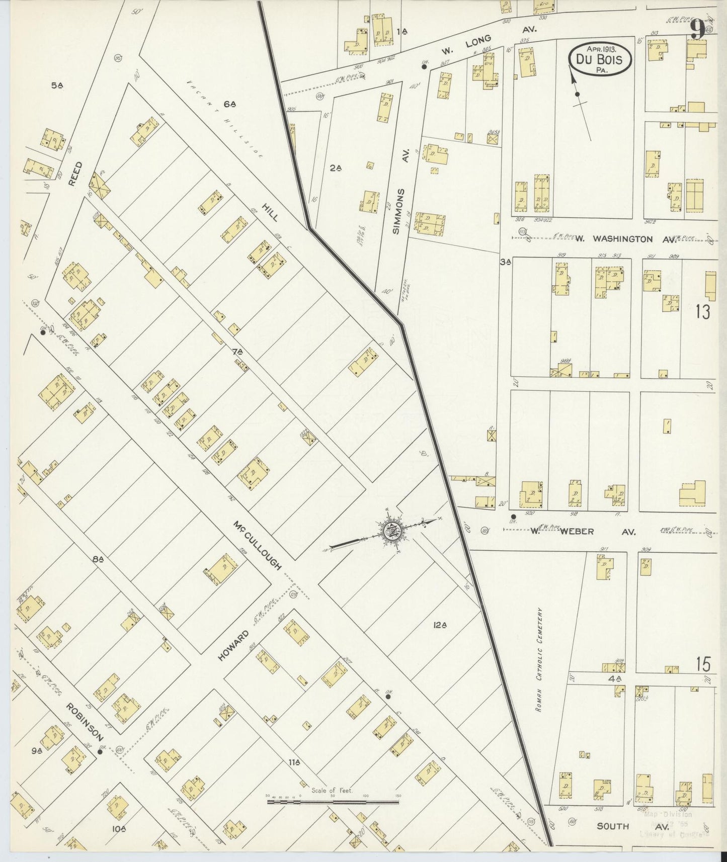 Sanborn Fire Insurance Map from Du Bois, Clearfield County, Pennsylvania (1913), Sheet #0009 - Historic Sanborn Fire Insurance Map Print, vintage old map wall art, antique decor, genealogy gift, Pennsylvania Pennsylvania map