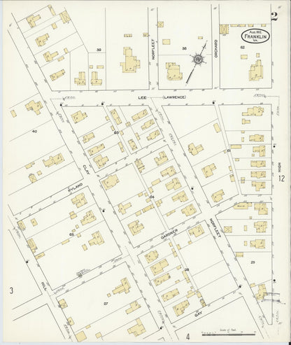 Sanborn Fire Insurance Map from Franklin, Independent Cities, Virginia (1912), Sheet #0002 - Historic Sanborn Fire Insurance Map Print, vintage old map wall art, antique decor, genealogy gift, Virginia Virginia map