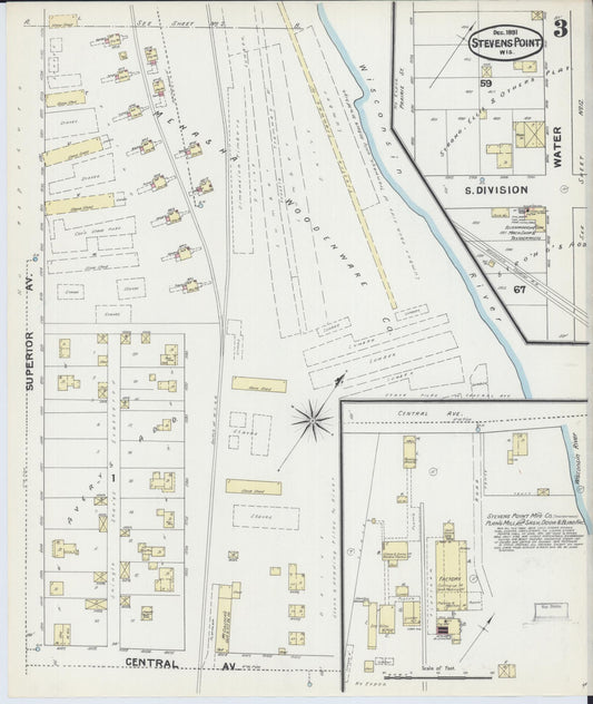 Sanborn Fire Insurance Map from Stevens Point, Portage County, Wisconsin (1891), Sheet #0003 - Historic Sanborn Fire Insurance Map Print, vintage old map wall art, antique decor, genealogy gift, Wisconsin Wisconsin map