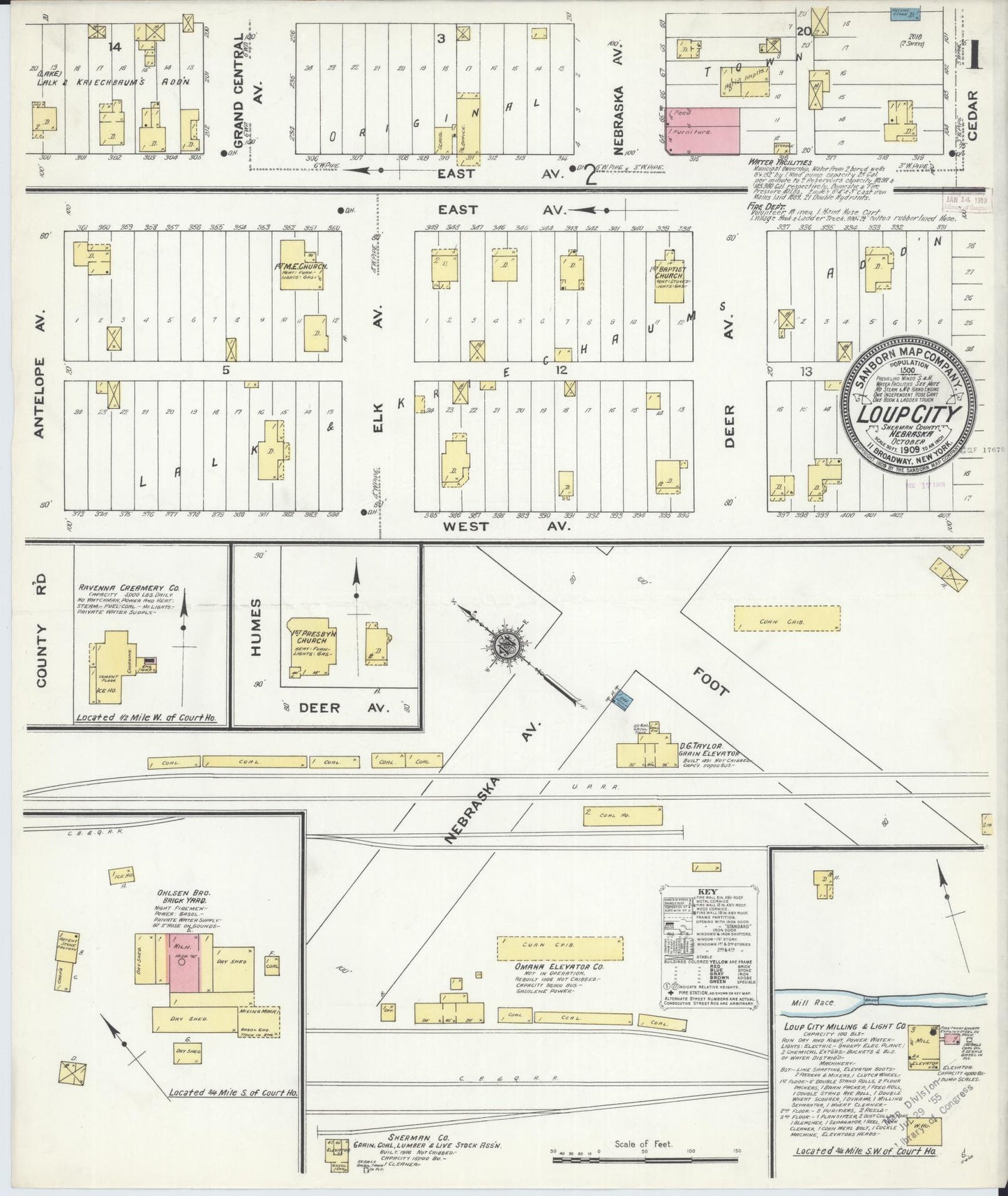 Sanborn Fire Insurance Map from Loup City, Sherman County, Nebraska (1909), Sheet #0001 - Complete Map Set gallery image, historic Sanborn map, vintage wall art, Nebraska Nebraska