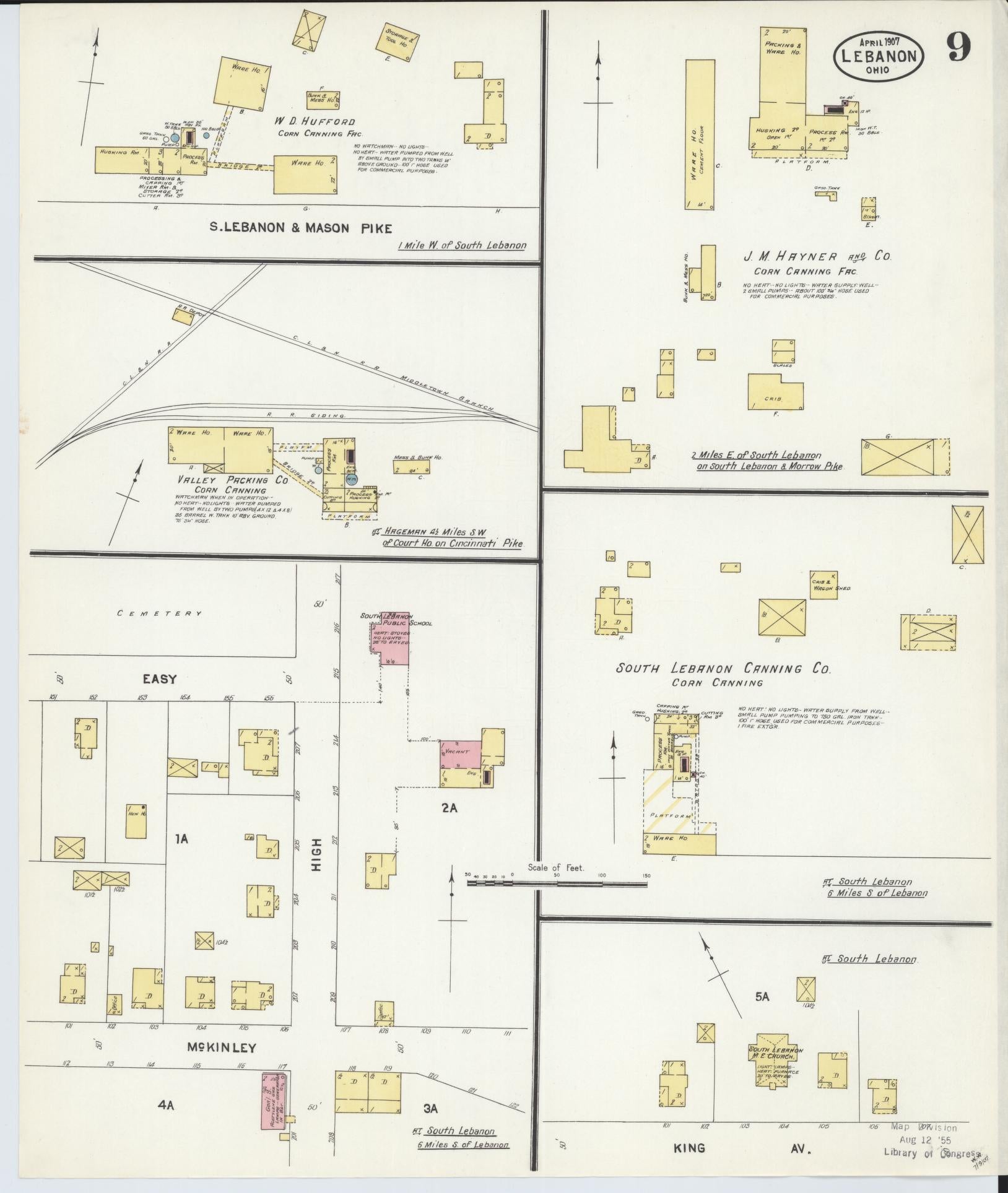 Sanborn Fire Insurance Map from Lebanon, Warren County, Ohio (1907), Sheet #0009 - Complete Map Set gallery image, historic Sanborn map, vintage wall art, Ohio Ohio