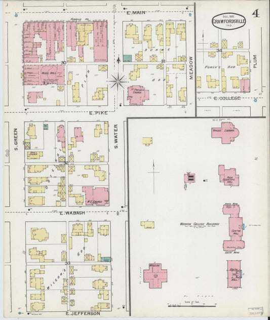 Sanborn Fire Insurance Map from Crawfordsville, Montgomery County, Indiana (1887), Sheet #0004 - Historic Sanborn Fire Insurance Map Print, vintage old map wall art, antique decor, genealogy gift, Indiana Indiana map