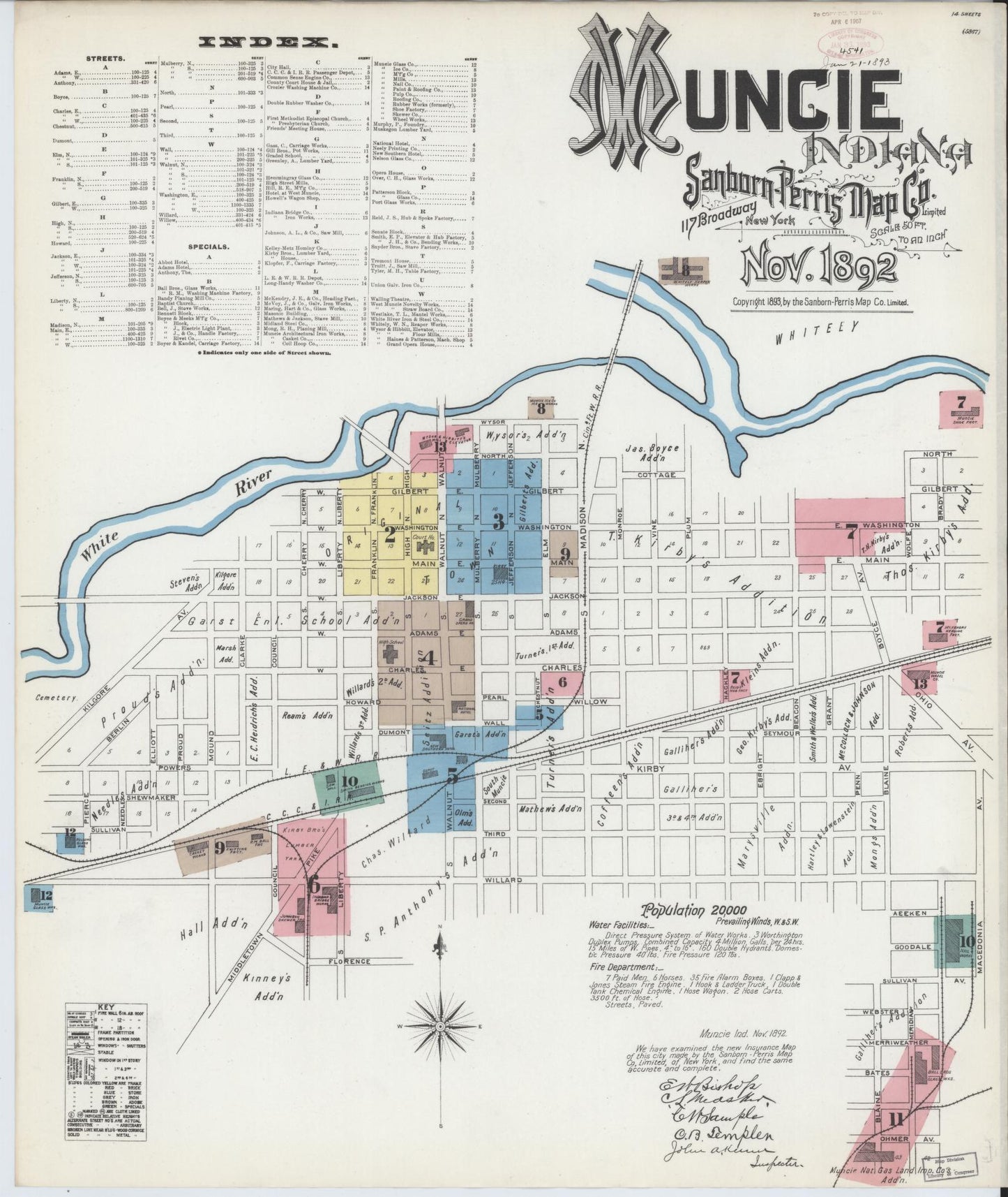 Sanborn Fire Insurance Map from Muncie, Delaware County, Indiana (1892), Sheet #0001 - Historic Sanborn Fire Insurance Map Print, vintage old map wall art, antique decor, genealogy gift, Muncie Delaware map
