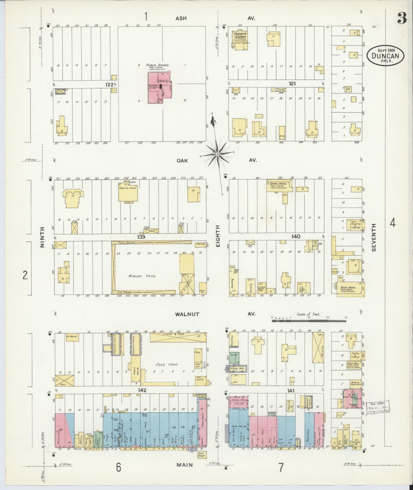 Sanborn Fire Insurance Map from Duncan, Stephens County, Oklahoma (1908), Sheet #0003 - Historic Sanborn Fire Insurance Map Print, vintage old map wall art, antique decor, genealogy gift, Oklahoma Oklahoma map