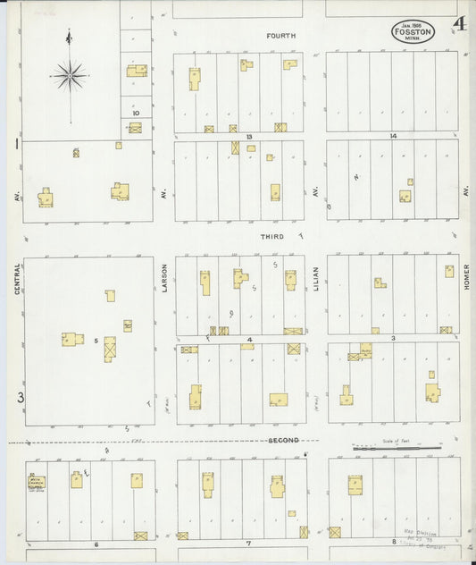 Sanborn Fire Insurance Map from Fosston, Polk County, Minnesota (1905), Sheet #0004 - Historic Sanborn Fire Insurance Map Print, vintage old map wall art, antique decor, genealogy gift, Minnesota Minnesota map