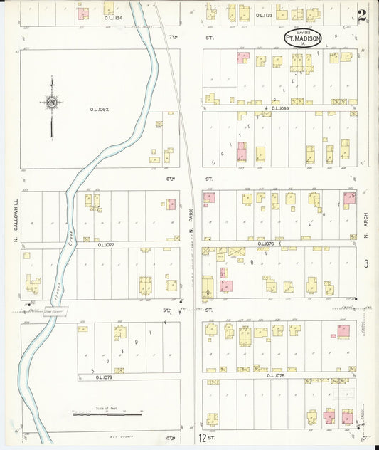 Sanborn Fire Insurance Map from Fort Madison, Lee County, Iowa (1913), Sheet #0002 - Historic Sanborn Fire Insurance Map Print, vintage old map wall art