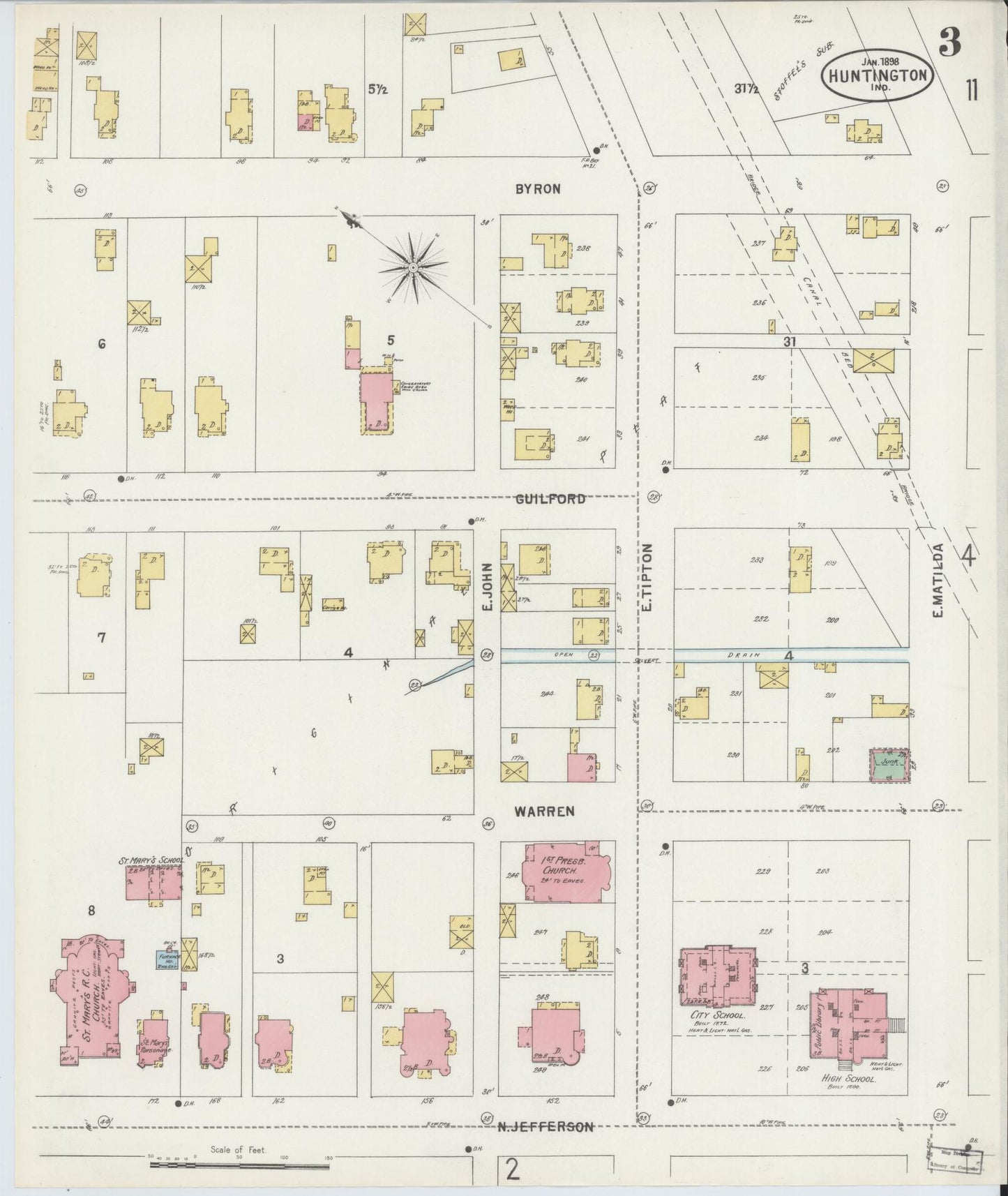Sanborn Fire Insurance Map from Huntington, Huntington County, Indiana (1898), Sheet #0003 - Complete Map Set gallery image, historic Sanborn map, vintage wall art, Indiana Indiana