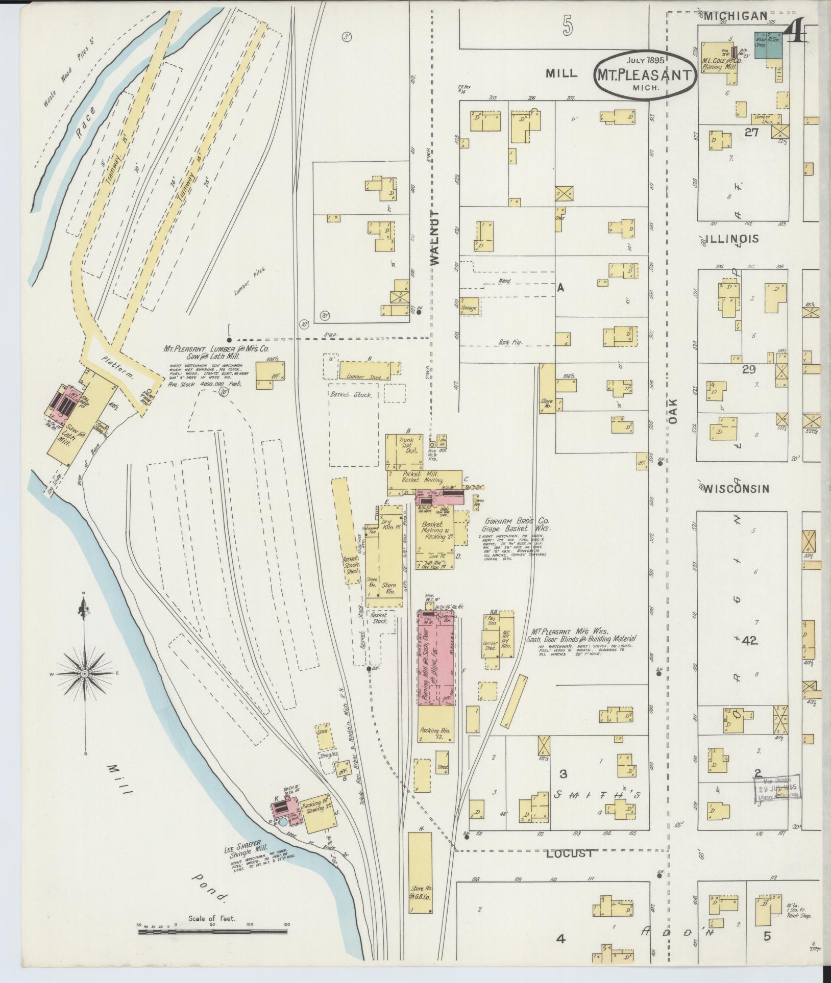 Sanborn Fire Insurance Map from Mount Pleasant, Isabella County, Michigan (1895), Sheet #0004 - Complete Map Set gallery image, historic Sanborn map, vintage wall art, Michigan Michigan