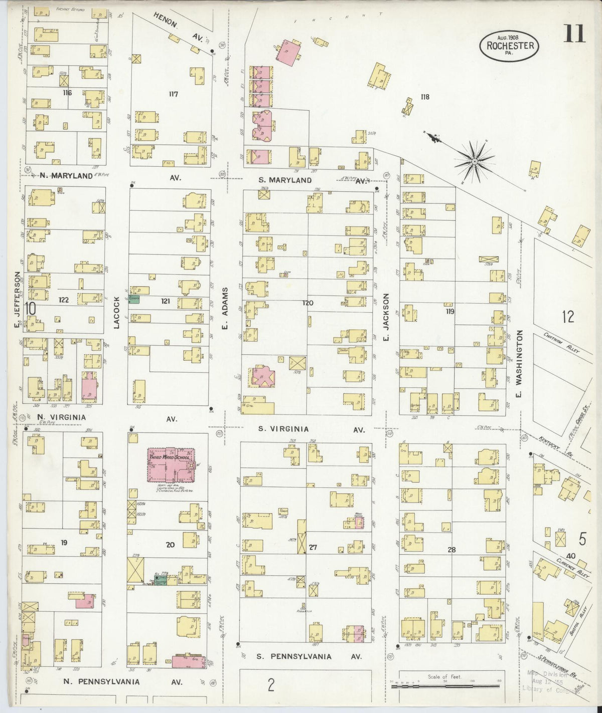 Sanborn Fire Insurance Map from Rochester, Beaver County, Pennsylvania (1908), Sheet #0011 - Historic Sanborn Fire Insurance Map Print, vintage old map wall art, antique decor, genealogy gift, Pennsylvania Pennsylvania map
