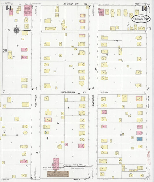 Sanborn Fire Insurance Map from Highland Park, Lake County, Illinois (1924), Sheet #0014 - Historic Sanborn Fire Insurance Map Print, vintage old map wall art, antique decor, genealogy gift, Illinois Illinois map
