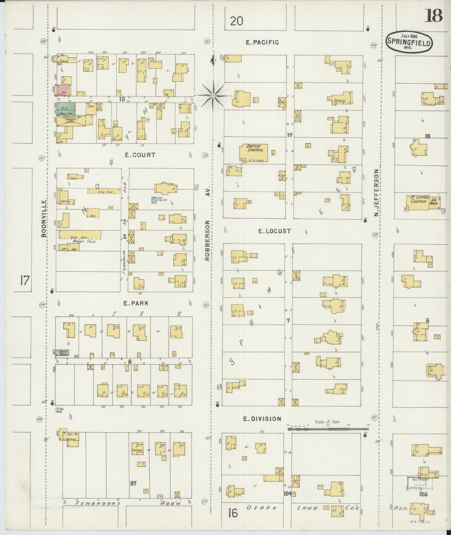 Sanborn Fire Insurance Map from Springfield, Greene County, Missouri (1896), Sheet #0018 - Historic Sanborn Fire Insurance Map Print, vintage old map wall art, antique decor, genealogy gift, Missouri Missouri map