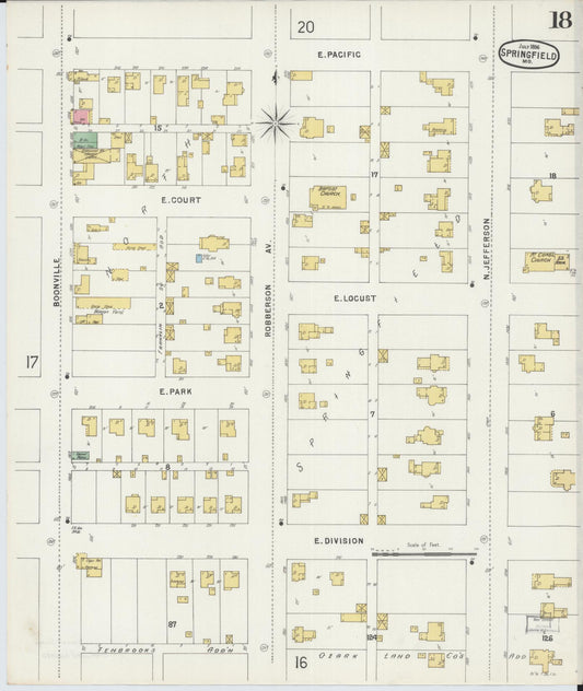 Sanborn Fire Insurance Map from Springfield, Greene County, Missouri (1896), Sheet #0018 - Historic Sanborn Fire Insurance Map Print, vintage old map wall art, antique decor, genealogy gift, Missouri Missouri map
