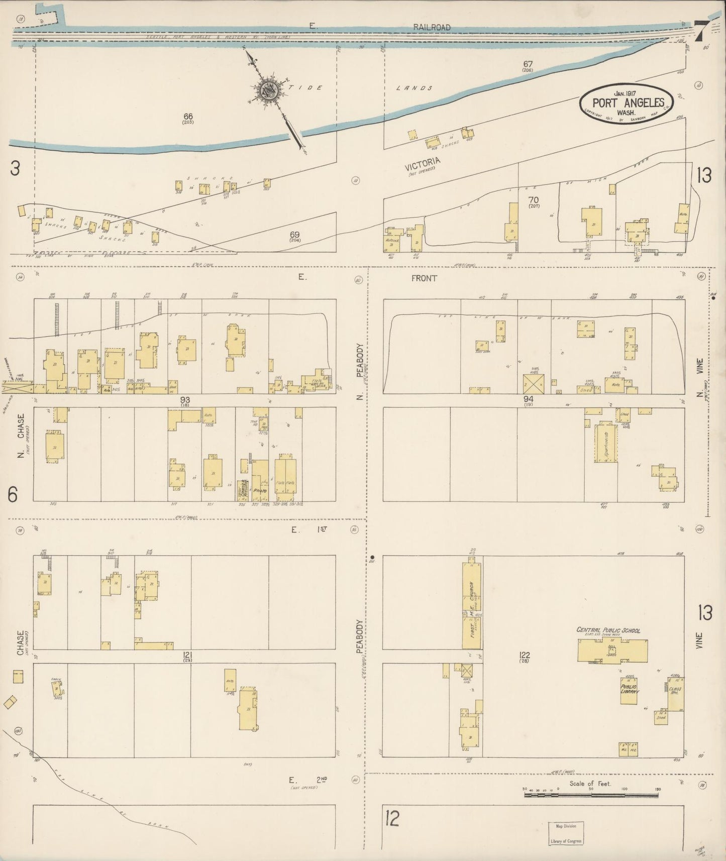 Sanborn Fire Insurance Map from Port Angeles, Clallam County, Washington (1917), Sheet #0007 - Complete Map Set gallery image, historic Sanborn map, vintage wall art, Washington Washington