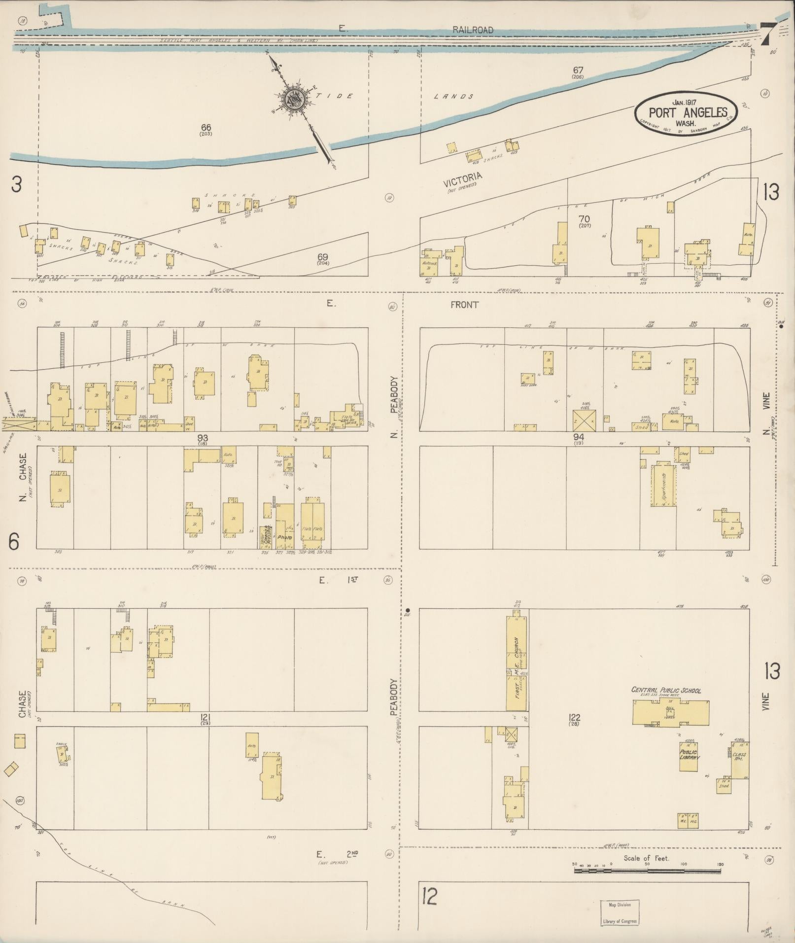 Sanborn Fire Insurance Map from Port Angeles, Clallam County, Washington (1917), Sheet #0007 - Complete Map Set gallery image, historic Sanborn map, vintage wall art, Washington Washington