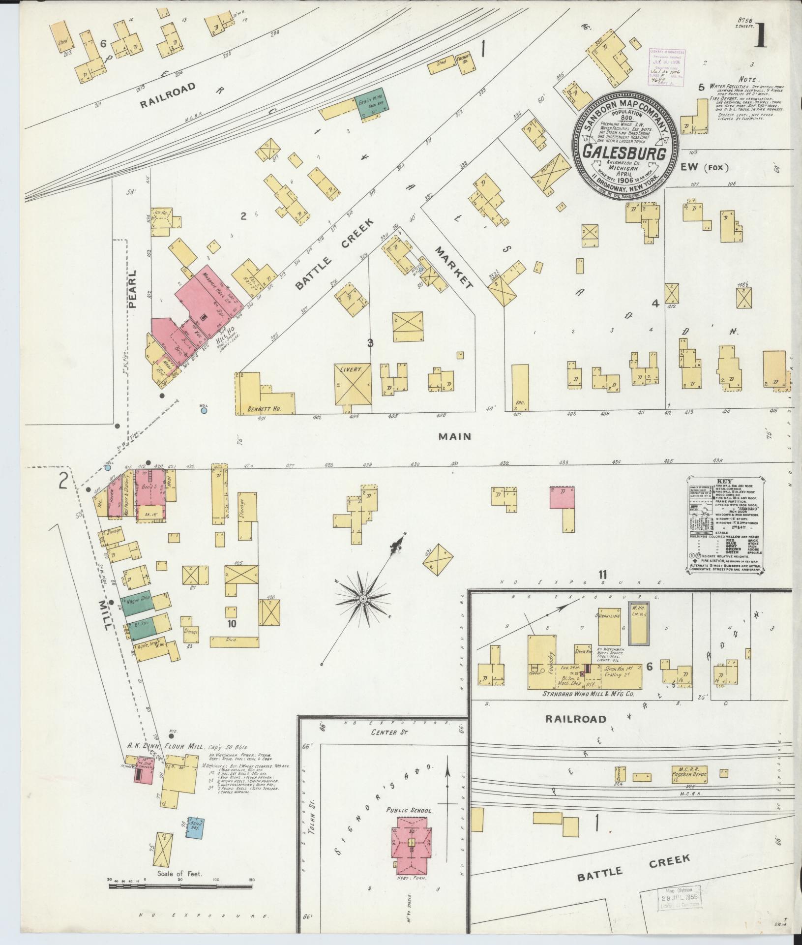 Sanborn Fire Insurance Map from Galesburg, Kalamazoo County, Michigan (1906), Sheet #0001 - Historic Sanborn Fire Insurance Map Print, vintage old map wall art, antique decor, genealogy gift, Michigan Michigan map
