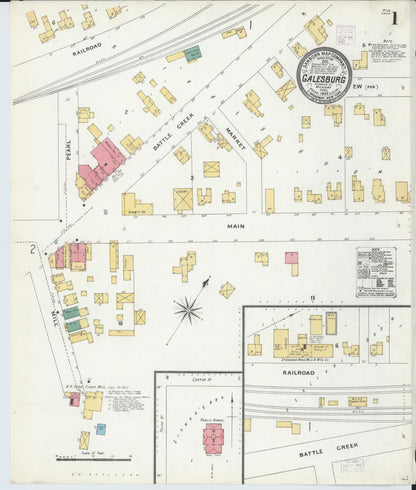 Sanborn Fire Insurance Map from Galesburg, Kalamazoo County, Michigan (1906), Sheet #0001 - Historic Sanborn Fire Insurance Map Print, vintage old map wall art, antique decor, genealogy gift, Michigan Michigan map