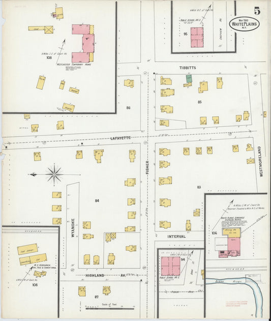 Sanborn Fire Insurance Map from White Plains, Westchester County, New York (1900), Sheet #0005 - Historic Sanborn Fire Insurance Map Print, vintage old map wall art, antique decor, genealogy gift, New York New York map